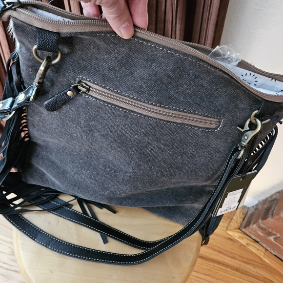 Myra Bag Black and White Leather Shoulder Bag - Picture 5 of 6